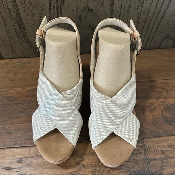 Toms Ibiza Cross Strap Block Heel Sandals Size 6.5 Tan Cork - Picture 4 of 9